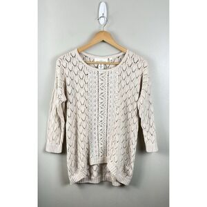 L.O.G.G. H&M Open Knit Long Sleeve Sweater Beige Women's Sz S Granny Core